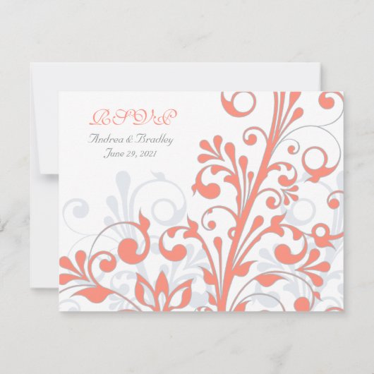 Koraalgrijs Witte Abstracte Bloem Bruiloft RSVP Ka (Achterkant)