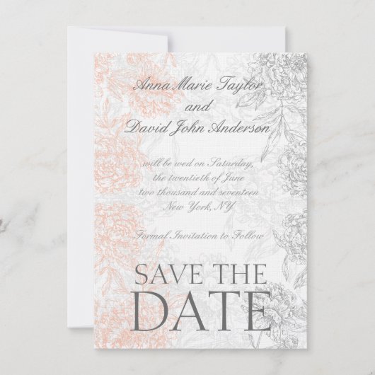 Koraalgrijze  Floral bespaart de datum Save The Date (Voorkant)