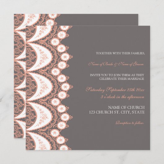 Koraalgrijze lace Pattern Weddenschap Kaarten (Voorkant / Achterkant)