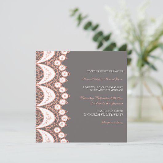 Koraalgrijze lace Pattern Weddenschap Kaarten (Staand voorkant)