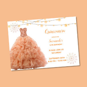 Koraaljurk Snaar Lichtjes Quinceanera Kaart