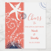 Koraalmarine White Beach Wedding Wijn Etiket (Enkel label)