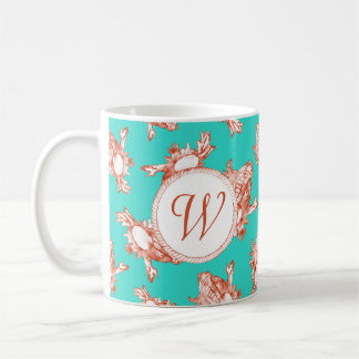 Koraalmonogram Conch Shell op Turquoise Koffiemok