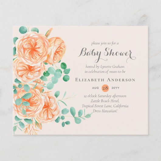 Koraalmunt Bloemige Baby Shower Uitnodigingen BEGR (Voorkant)