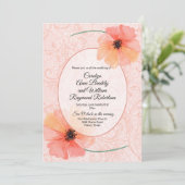 Koraalpapavers en bloeit bruiloft kaart (Staand voorkant)