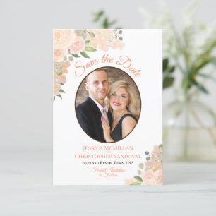 Koraalpelke Waterverf Floral Oval Foto bruiloft Save The Date