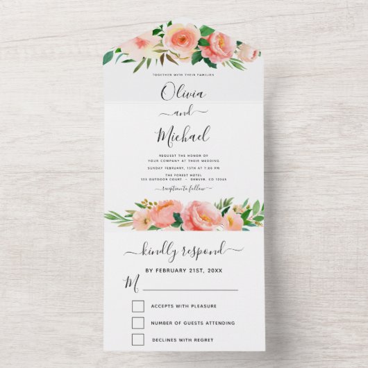 Koraalperbloem Weddenschap RSVP All In One Uitnodiging (Binnen)