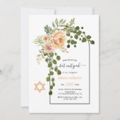 Koraalperzikbloemen en bloemkool Bat Mitzvah Kaart (Voorkant)