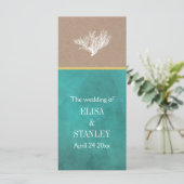 Koraalrif blauwgroen kraft papier strand bruiloft  programma (Staand voorkant)