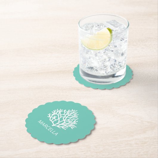 Koraalrif Custom Naam Summer Beach Kartonnen Onderzetters (Insitu)