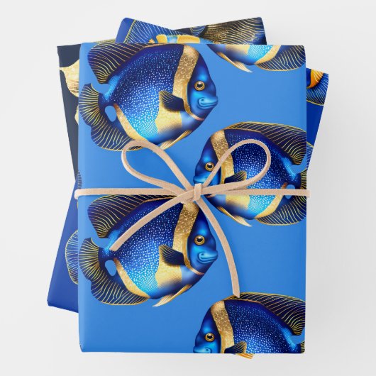 Koraalrif engel vis blauw sinaasappel patroon inpakpapier vel (In situ)