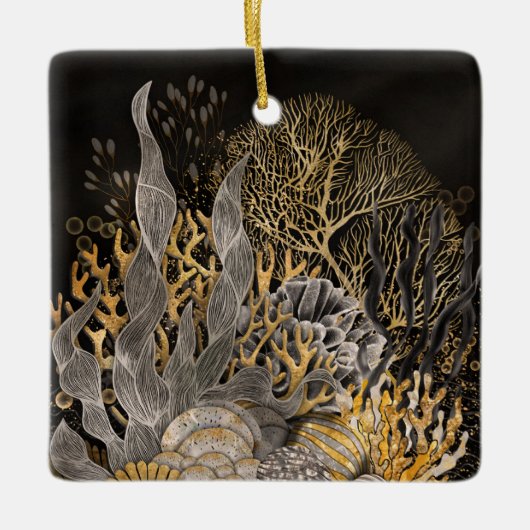 Koraalrif - Goud en Parel Symfonie Keramisch Ornament (Voorkant)