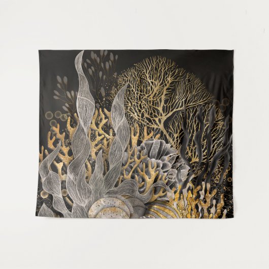 Koraalrif - Goud en Parel Symfonie Wandkleed (Voorkant (horizontaal))