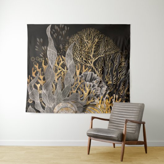 Koraalrif - Goud en Parel Symfonie Wandkleed (In Situ (horizontaal))