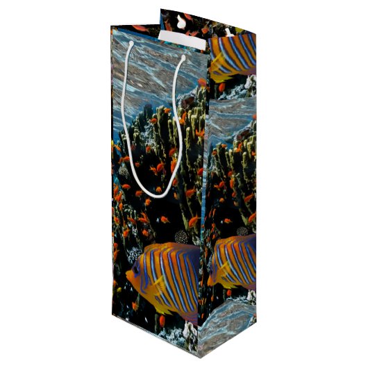 Koraalrif met brandkoraal en exotische visserij wijn cadeautas (Achterkant Gekanteld)