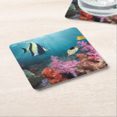 Koraalrif | Moorish Idol Vierkante Kartonnen Onderzetter (Schuin)