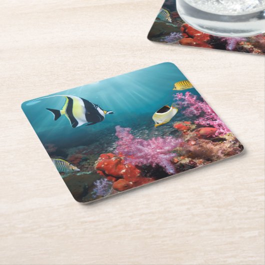 Koraalrif | Moorish Idol Vierkante Kartonnen Onderzetter (Schuin)