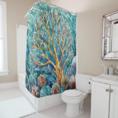 Koraalrif mozaïek kunst douchegordijn (In situ)