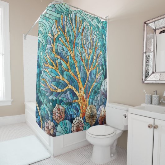 Koraalrif mozaïek kunst douchegordijn (In situ)