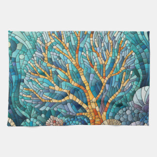 Koraalrif mozaïek kunst theedoek