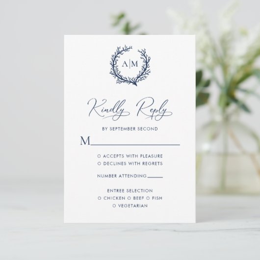 Koraalrif Nautical Wedding RSVP Kaartje (Staand voorkant)