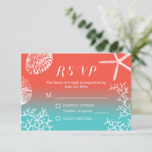 Koraalrif strandstrand bruiloft RSVP-respons RSVP Kaartje (Staand voorkant)
