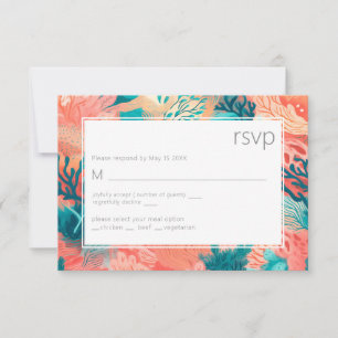Koraalrif Vibrant Blush roze en blauwgroen RSVP Kaartje