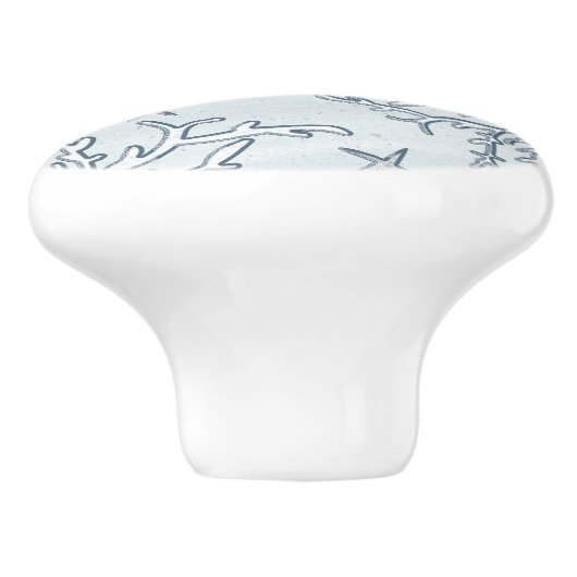 Koraalrif & zeeschelpen Strand Blauw Grijs Keramische Knop (Zijkant)