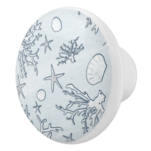 Koraalrif & zeeschelpen Strand Blauw Grijs Keramische Knop (Rechts)