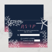 Koraalrif Zeester Navy Roze Strand Bruiloft RSVP (Voorkant / Achterkant)