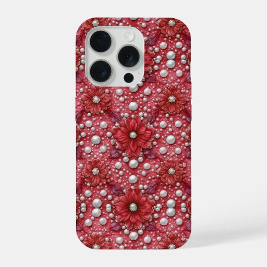 Koraalrode Bloem Parel Bloei ✨ Elegante Rode Bloem iPhone Hoesje (Achterkant)