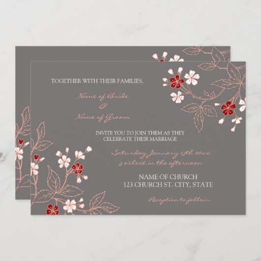 Koraalrode koraal - Floral Weddenschap Kaart (Voorkant / Achterkant)