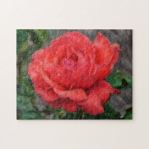 Koraalrode Roos Bloem Kunst Bloemig Puzzel