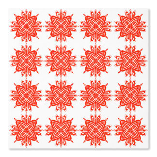 Koraalrood Bloemmotief Geometrisch Patroon | Bloem Behang