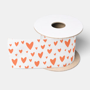 Koraalrood Love Hart Patroon Cadeaupapier Lint
