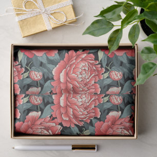 Koraalrood & saliegroen pioenbloemen tissuepapier