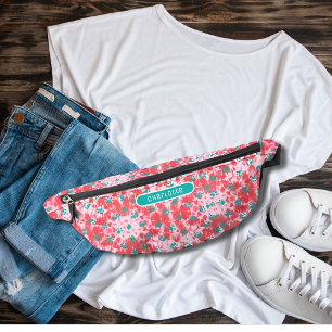 Koraalrood Shibori Topaz Blauw Paw Pattern Schatti Heuptasje