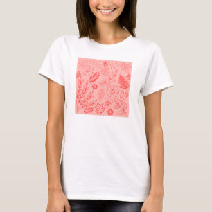 Koraalrood Tropisch Bloemmotief T-shirt