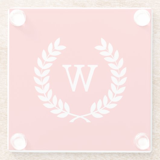 Koraalrood Wht Wheat Laurel Wreater Initiaal Monog Glazen Onderzetter (Achterkant)
