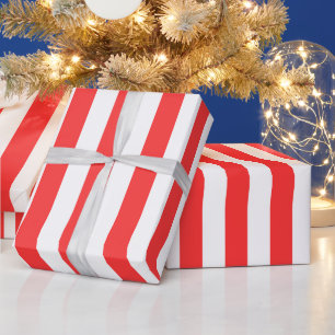 Koraalrood Wit XL Strepenpatroon Cadeaupapier