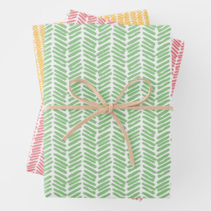 Koraalrood Zonnig Geel Groen Abstract Zigzag Kunst Inpakpapier Vel