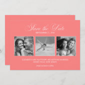 Koraalroze 3-foto sjabloon Trouw save the date (Voorkant / Achterkant)