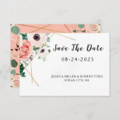 Koraalroze Bloemen Bruiloft Save The Date (Voorkant / Achterkant)