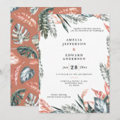 Koraalroze en tropische bladbladeren bruiloft (Voorkant / Achterkant)