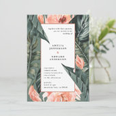 Koraalroze en tropische bladbladeren bruiloft (Staand voorkant)