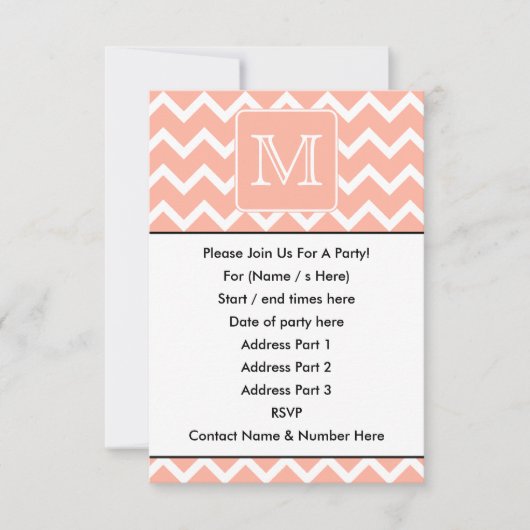 Koraalroze en witte Chevron met aangepast monogram Kaart (Voorkant)