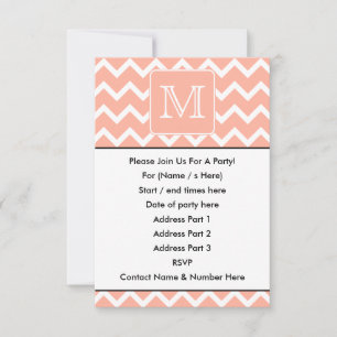 Koraalroze en witte Chevron met aangepast monogram Kaart