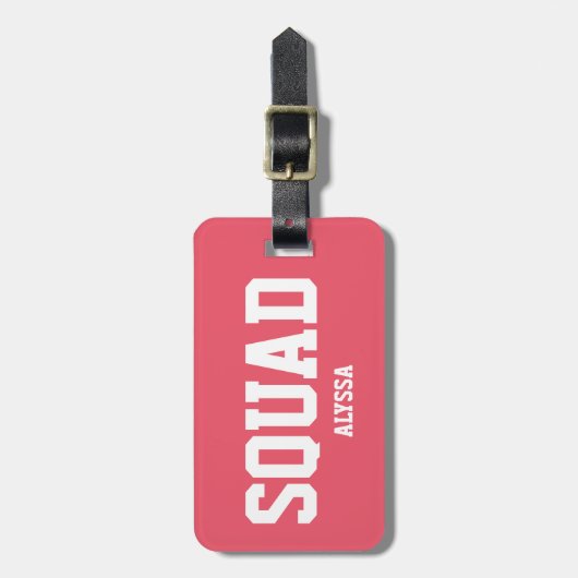 Koraalroze en witte gepersonaliseerde bridesmaïde bagagelabel (Voorkant verticaal)