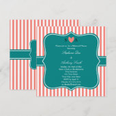 Koraalroze en witte strepen met Blauwgroen Kaart (Voorkant / Achterkant)