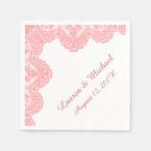 Koraalroze faux kant op het witte huwelijk servetten (Voorkant)
